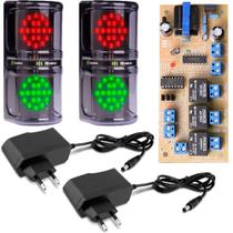 Kit Sinalizador Semaforo Pare Siga Led Controlador Bivolt Fonte