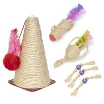 KIT Sisal para Gatos Arranhador Bola Chocalho Bolinha Penas