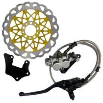 Kit Sistema Freio Burrinho Pinça Aeroquip Cg Titan150 Titan160 Fan150 Fan160 2009 A 2017 Discão Dourado 290mm Com Suporte