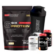 Kit Six Protein 2kg + 2x BCAA 4,5 100g + 2x Power Creatine 100g + Coqueteleira Bodybuilders