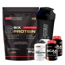 Kit Six Protein 2kg + 2x BCAA 4,5 100g + 2x Power Creatine 100g + Coqueteleira Bodybuilders