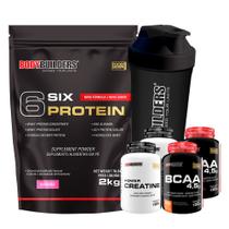 Kit Six Protein 2kg + 2x BCAA 4,5 100g + 2x Power Creatine 100g + Coqueteleira Bodybuilders