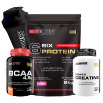 Kit Six Protein 2kg + BCAA 4,5 100g + Power Creatina 100g + Coqueteleira Bodybuilders