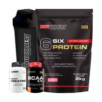 Kit Six Protein 2kg + BCAA 4,5 100g + Power Creatina 100g + Coqueteleira Bodybuilders Kit Six Protein 2kg + BCAA 4,5 100g + Power Creatina 100g + Coqueteleira Bodybuilders