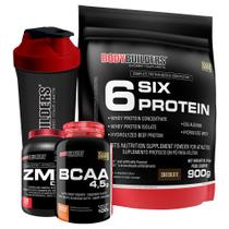 Kit Six Protein 900g + BCAA 4,5 100g + ZMA Drol 120 Cápsulas + Coqueteleira Bodybuilders