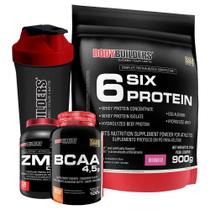 Kit Six Protein 900g + BCAA 4,5 100g + ZMA Drol 120 Cápsulas + Coqueteleira Bodybuilders