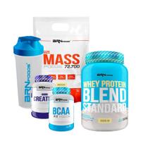 Kit Size Mass 3Kg Bau+ Whey Blend + Creatina + Bcaa + Coquet - Brnfoods