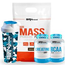 KIT Size Mass 3kg + Creatina 100g + BCAA Fit 100g Tangerina + Coqueteleira - BRN Foods KIT Size Mass 3kg + Creatina 100g + BCAA Fit 100g Tangerina + Coqueteleira - BRN Foods