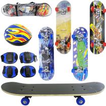 Kit Skate com Capacete + Proteção com Shape de Madeira 70cm