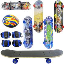 Kit Skate com Capacete + Proteção com Shape de Madeira 70cm - OM Utilidades