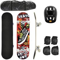 Kit skate com shape de madeira + par de joelheira + cotoveleira e capacete - DM BRASIL