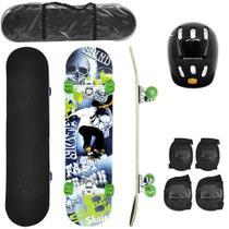 Kit skate com shape de madeira + par de joelheira + cotoveleira e capacete - DM BRASIL