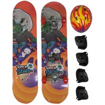 Kit Skate Infantil Juvenil Semi Profissional Até 50kg E Kit Proteção Capacete Alien Laranja