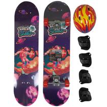 Kit Skate Infantil Juvenil Semi Profissional Até 50kg E Kit Proteção Capacete Astronauta