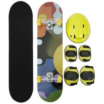 Kit Skate Infantil Juvenil Semi Profissional Até 50kg E Kit Proteção Capacete Colorido