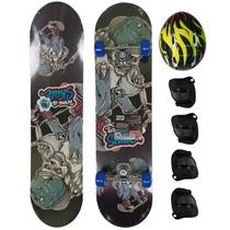 Kit Skate Infantil Juvenil Semi Profissional Até 50kg E Kit Proteção Capacete Skatista Preto