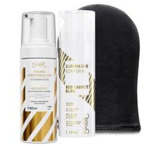 Kit Skelt Mousse Glow - Mousse Autobronzeador 140ml, Iluminador Corporal 120ml e Luva Aplicadora