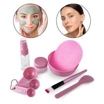 Kit Skin Care Argila Frasco Esponja Espátula Pincel Colher