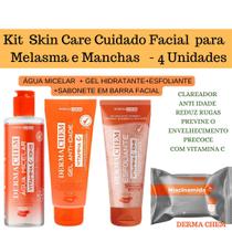 Kit Skin Care Clareador Facial Anti Idade Vitamina C Água Micelar + Gel + Esfoliante + Sabonete em Barra Dermachem