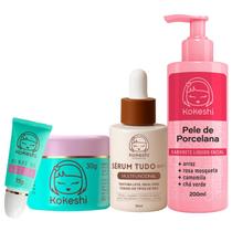 Kit Skin Care Kokeshi Sabonete Sérum Facial Tudo em 1 Pele de Porcelana Kokeshi Olhos de Gueixa