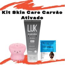 Kit Skin Care Limpa e Remove Impurezas dos Poros Carvão Ativado- Gel Facial, Máscara Peel Off e Esponja Polvinho