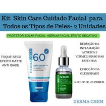 Kit Skin Care Para Todos os Tipos de Peles Protetor Solar Facial +Sérum Facial Efeito Secativo Dermachem 2 produtos