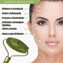 Kit skin care rolo massageador pedra jade + pedra scraper/gua sha anti ruga natural Kit skin care rolo massageador pedra jade + pedra scraper/gua sha anti ruga natural