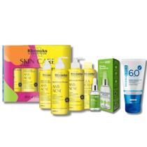 KIT Skincare Anti Acne e Oleosidade Rhenuks, Sérum Secativo Espinhas , Protetor Solar Facial Sem cor FPS60 Dermachem, 6 ITENS