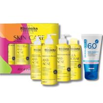 Kit Skincare Anti Acne Rhenuks, Protetor Solar Facial sem cor Efeito Mate Controla Oleosidade FPS60 Dermachem, 5 itens Kit Skincare Anti Acne Rhenuks, Protetor Solar Facial sem cor Efeito Mate Controla Oleosidade FPS60 Dermachem, 5 itens