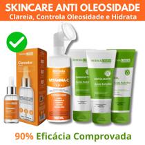 Kit Skincare Anti Oleosidade e Acne,Sérum Clareador Manchas Dermachem, Mousse Micelar Limpeza Facial Vitamina C 150ml, 5 ITENS