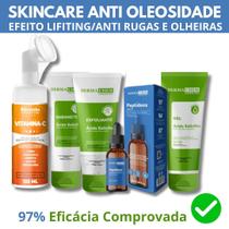 Kit Skincare Anti Oleosidade e Acne, Sérum Peptídeos Anti Olheiras E Linha de Expressão , Mousse Micelar Limpeza Facial Vitamina C 150ml ,5 itens