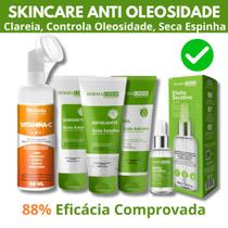 Kit Skincare Anti Oleosidade e Acne, Sérum Secativo Dermachem, Mousse Micelar Limpeza Facial Vitamina C 150ml 5 ITENS