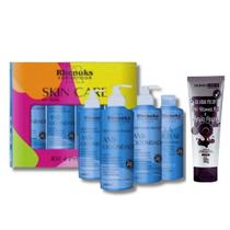 Kit Skincare Anti Oleosidade Rhenuks, Gel Facial Peel Off Mascara Argila Preta com Vit B5 Remove Cravos Dermachem, 4ITENS
