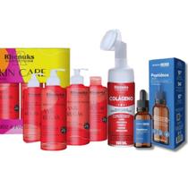 Kit Skincare Anti Rugas , Mousse Micelar Limpeza Facial Colágeno Rhenuks e Sérum Peptídeos Anti Olheiras Linha de Expressão Efeito Lifiting 6 ITENS