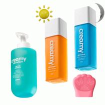 Kit Skincare Creamy Facial Gel Limpeza + Sérum Vitamina C Dia + Creme Ácido Glicólico 10% Noite Antissinais Antiacne