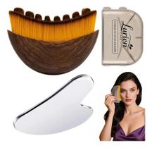 Kit Skincare Facial Escova Drenagem Linfatica + Gua Sha Inox Todo Tipo De Pele Dia/noite Kit Skincare Facial Escova Drenagem Linfatica + Gua Sha Inox Todo Tipo De Pele Dia/noite