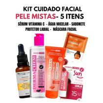 Kit Skincare Limpeza Facial Pele Mistas Vitamina C e Colágeno com Protetor Labial FPS 15 Dermachem