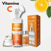 Kit Skincare Mousse Espuma de Limpeza Facial Vitamina C e Sérum Clareador Manhcas Anti Envelhecimento Dermachem