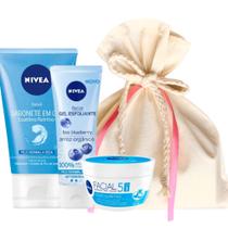 Kit Skincare para Presente Pele Seca: Sabonete em Gel 150g+ Esfoliante Arroz Orgânico + Hidratante Nutritivo Nivea