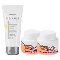 Kit Skincare Peeling de Cristal Clear Pele 2 Creme Clareador Facial Nova Pele Melhora Manchas no Rosto
