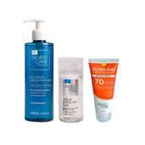 Kit Skincare Pele Oleosa Sabonete Gel Facial + Água Micelar + Protetor Solar PFS70