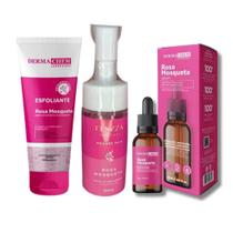 Kit Skincare Rosa Mosqueta Mousse Facial, Esfoliante e Sérum Dermachem Fenzza