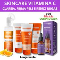 Kit Skincare Vitamina C Anti Idade Clareador Dermachem, Sérum Bioretinol Anti Rugas, Mousse Micelar Limpeza Facial Rhenuks