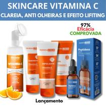 Kit Skincare Vitamina C Anti Idade Clareador Dermachem, Sérum Peptídeos Anti Olheiras , Mousse Micelar Limpeza Facial Rhenuks