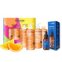 Kit Skincare Vitamina C Anti Idade Clareador Rhenuks, Sérum Peptídeos Anti Olheiras, Linha de Expressão Efeito Lifiting Dermachem, 5 ITENS