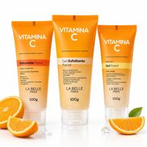 Kit Skincare Vitamina C Clareador Anti-idade Sabonete Esfoliante Gel Creme La Belle Paris Original 3