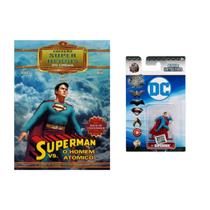Kit slim box superman vs o homem atômico coleção super heróis do cinema + boneco superman nano metalfigs dc