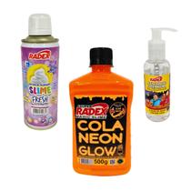 Kit Slime Cola Neon Laranja Ativador Espuma Slime Uva