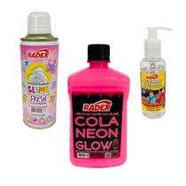 Kit Slime Cola Neon Rosa Ativador Espuma Slime Tutti Frutti Kit Slime Cola Neon Rosa Ativador Espuma Slime Tutti Frutti