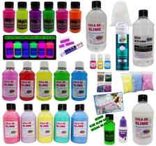 Kit Slime Com Colas Neon Luz Nera e Colas Coloridas Lançamento